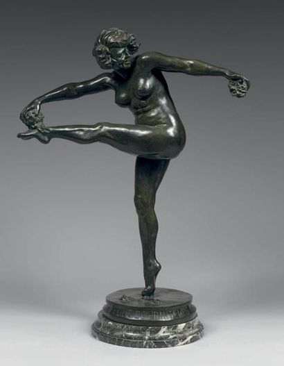 Pierre François DELANNOY (1897-?) Folie de printemps Épreuve en bronze à patine brune,...