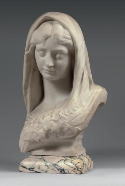 Salvatore PISANI (1859-1920) Buste de jeune femme rêveuse Marbre blanc signé sur...