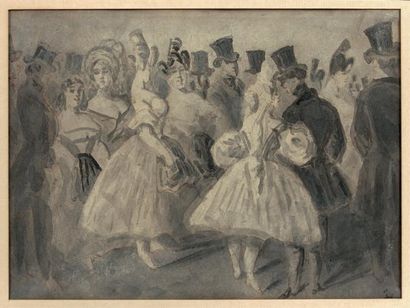 CONSTANTIN GUYS (1802-1892) La Promenade Plume et encre brune, lavis gris. Quelques...