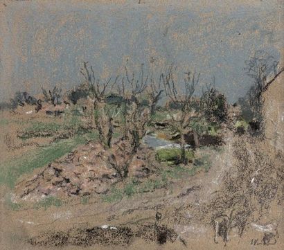 Edouard VUILLARD (1868-1940) Paysage Pastel sur papier beige. Signé en bas à droite...