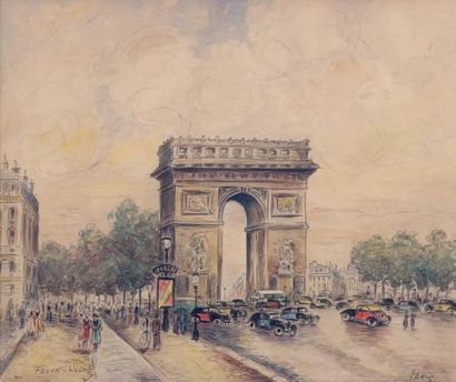 FRANK WILL (1900-1951) L'Arc de Triomphe Crayon noir et aquarelle sur papier, signé...
