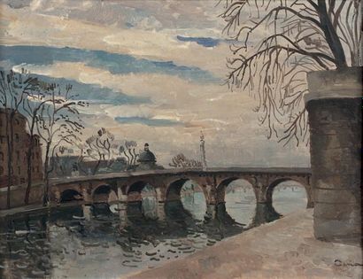 Edmond CERIA (1884-1955) Le Pont Marie Huile sur panneau, signée en bas à droite....