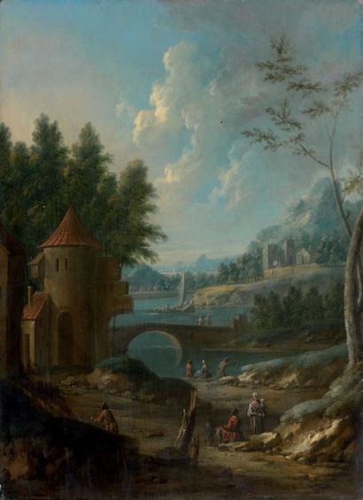 Marc BAETS (école Flamande vers 1700) Paysages fluviaux
Paire de panneaux parquetés....