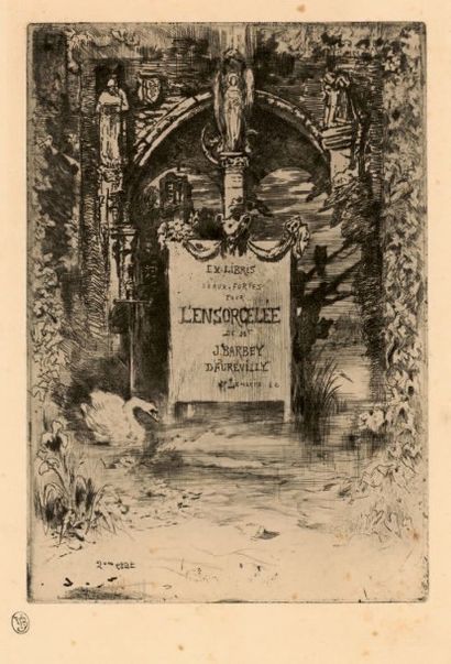 Félix BUHOT (1847-1898) Ex-libris pour L'Ensorcelée de Barbey d'AUREVILLY. Vers 1887
Eau-forte...