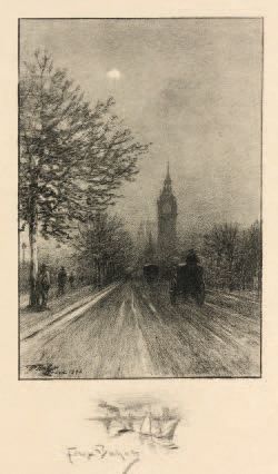 Félix BUHOT (1847-1898) The Embarkment Westminster.
Lithographie originale.
Très...