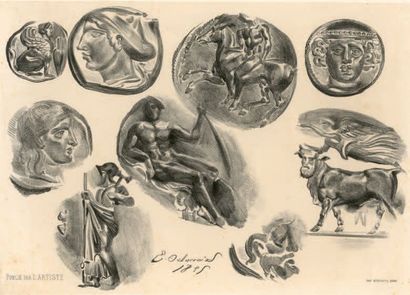 Eugène DELACROIX (1798-1863) Feuilles de médailles antiques, 1825.
3 Lithographies...