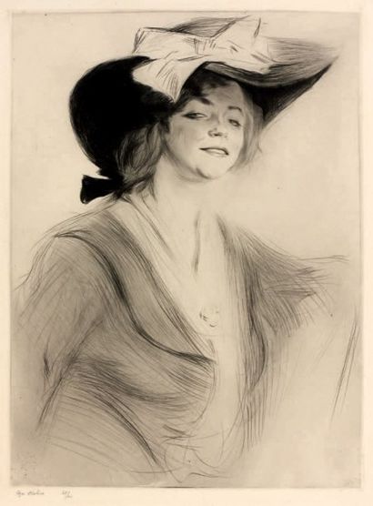 Edgar CHAHINE (1874-1947) Mademoiselle Lili. 1905.
Pointe sèche originale. Superbe...