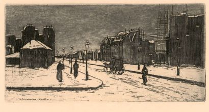 Henri GUERARD (1846-1897) Boulevard d'Ornano.
Effet de Neige. Vers 1875.
Eau-forte...