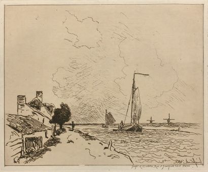Johan-Barthold JONGKIND (1819-1891) Cahier de six eaux-fortes (Vues de Hollande)....