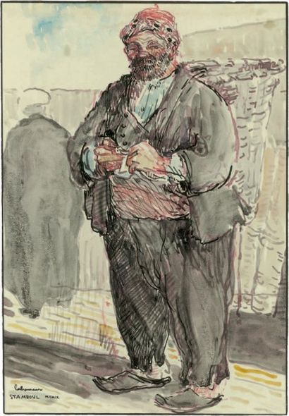 Jean-Emile LABOUREUR (1877-1943) Le portefaix, à Stamboul, 1909.
Aquarelle signée,...