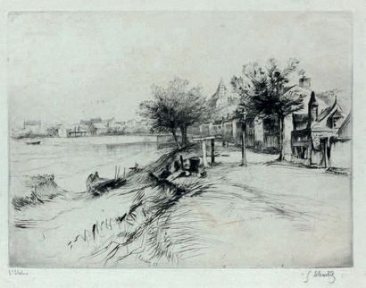 Gustave LEHEUTRE (1861-1932) La Marne à Lagny. 1895 (Delteil, 34)
Eau-forte originale.
Très...