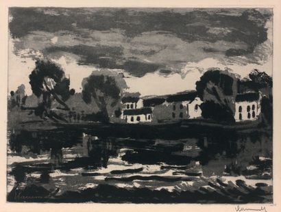 Maurice de Vlaminck (1876-1958) L'Oise à Sergy, 1924.
Aquatinte originale.
Très belle...