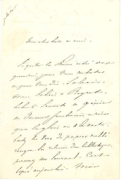 Alphonse de Lamartine (1790-1869) L.A.S., 6 novembre, à «Mon cher hôte et ami»; 1...