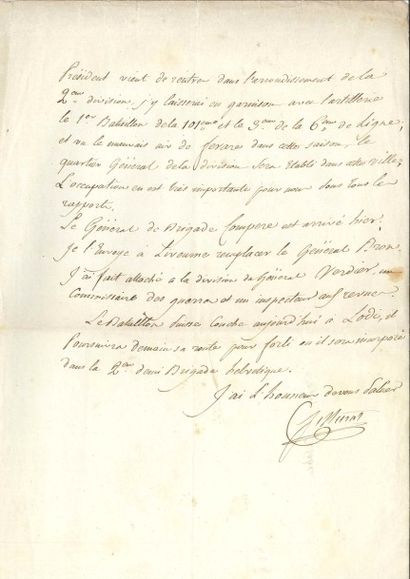 Joachim MURAT (1767-1815) Maréchal d'Empire, roi de Naples.
L.S., Q.G. de Milan 4...