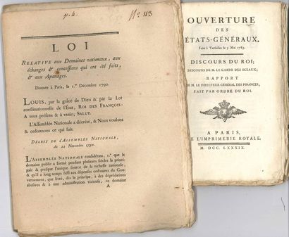 null RÉVOLUTION
8 imprimés, 1789-1793 et sans date; formats divers, la plupart in-4,...