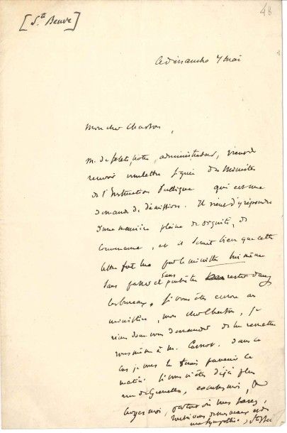 Charles-Augustin sainte-beuve (1804-1869) Écrivain et critique.
2 L.A.S. et 1 L.S.,...