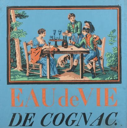 null EAU DE VIE DE COGNAC. Rare affichette publicitaire, attribuée à la manufacture...