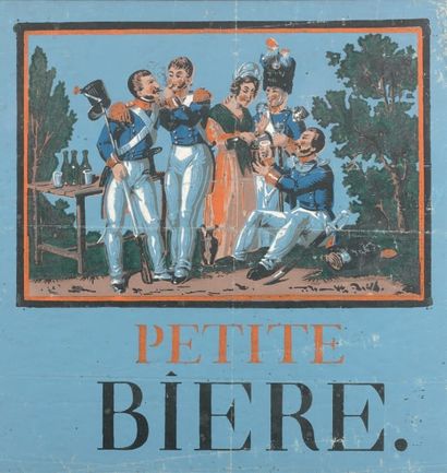 null Petite bière. Rare affichette publicitaire, attribuée à la manufacture
Paulot-Carré....