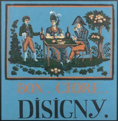 null BON CIDRE D'ISIGNY. Rare affichette publicitaire, attribuée à la manufacture...