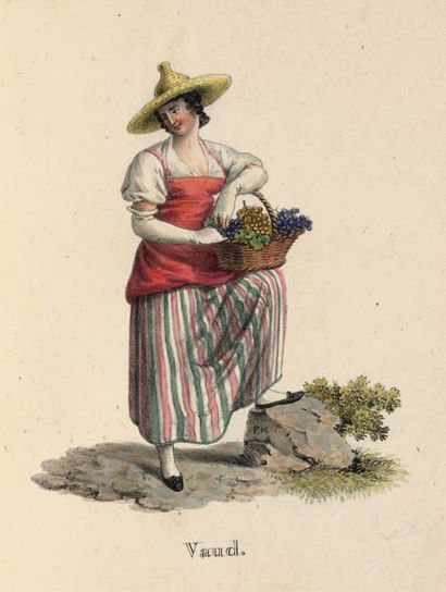 null COSTUMES Suisses. S. l. n. d. (vers 1835). In-8, demi-maroq. rouge à long grain,...