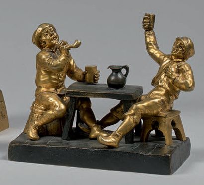 Sylvain KINGBURGER (1855-1935) 
Groupe en bronze doré et bronze patiné représentant...