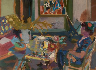 Raymond LEGUEULT (1898-1971) 
Noémie dans l'atelier
Huile sur toile, signée en bas...