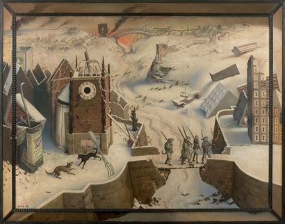 CLAUDE VERLINDE (NÉ EN 1927) 
La Guerre
Huile sur toile, signée en bas à gauche et...