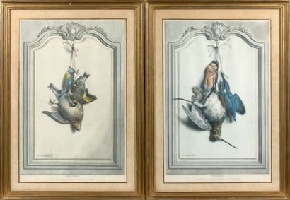 Edouard TRAVIES (1809-1869) Deux lithographies en couleurs:
Souvenirs du chasseur,...