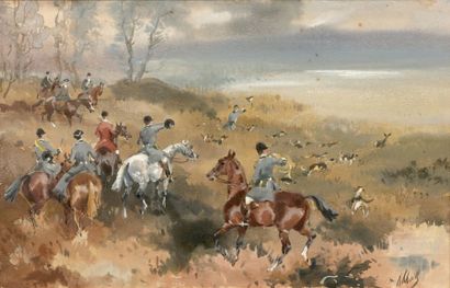 Karl REILLE (1886-1974) Relancé à vue au rallye Gaiement
Aquarelle signée en bas...