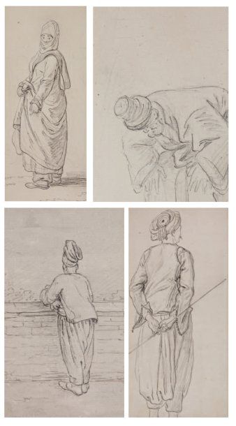 Jean Baptiste HILAIRE (1753-1822) Quatre études de personnages orientaux Plume encre...