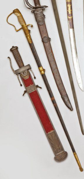 null Sabre d'officier de marine britannique, garde à une branche en laiton doré ;...