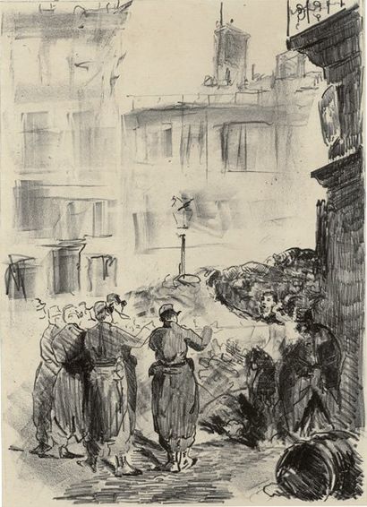 null La Barricade (Scène de la Commune de Paris), 1871. Lithographie (feuillet :...