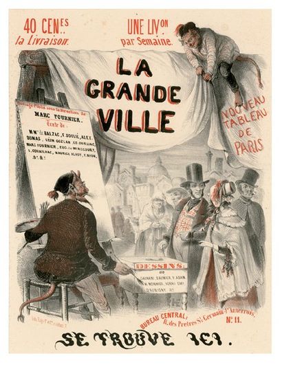 Honoré DAUMIER Affiche d'intérieur annonçant la publication de "   La Grande Ville,...