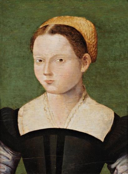 École française vers 1580, entourage de CORNEILLE DE LYON Portrait de jeune femme...