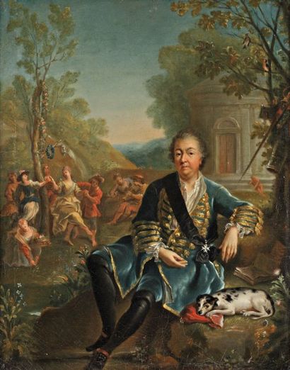 Attribué à Antoine PESNE (1683-1757) Portrait d'homme en chasseur Toile. Haut. 38...