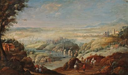 École flamande du XVIIIe siècle, suiveur de Joss de MOMPER Paysage fluvial animé...