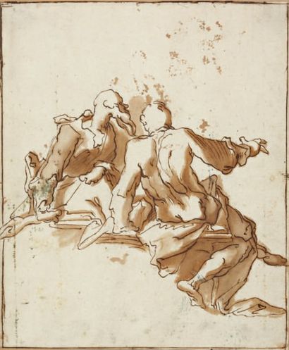 Entourage d'Abraham BLOEMAERT (1564-1651) Deux prophètes Plume et encre brune, lavis...