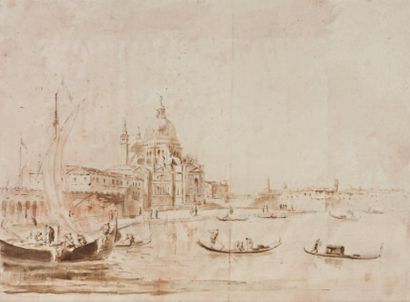 École de Francesco GUARDI (1712-c.1793) Vue de San Giorgio Maggiore, à Venise Plume...