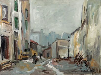 Fernand HERBO (1905-1995) Montmartre, l'impasse Trainet. Huile sur toile signée en...