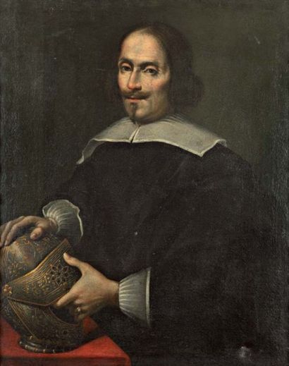 École espagnole du XVIIe siècle Portrait d'homme au casque. Toile. Haut. 87 - Larg....