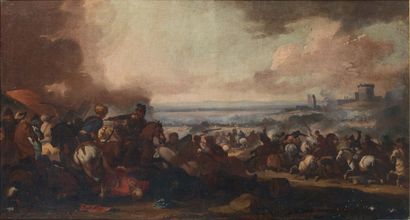 Attribué à Maurizio MASTRUZIONE (actif à Naples vers 1670) Choc de cavalerie. Toile....