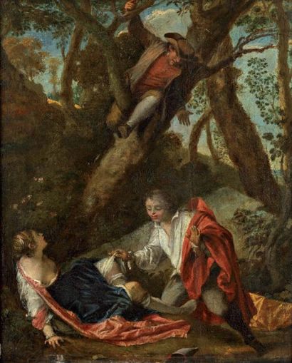 Nicolas VLEUGELS (1668-1737) Guillot dans l'arbre. Panneau de noyer, une planche,...