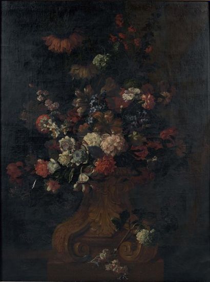 Attribué à Pieter CASTELS III (1684-1749) Bouquet de fl eurs dans un vase de bronze....