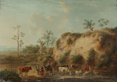 Henri Joseph ANTONISSEN (1737-1794) Troupeau s'abreuvant près d'une dune. Papier...