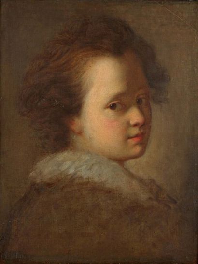 Alexis GRIMOUX (1678-1733) Portrait d'enfant. Toile. Haut. 44 - Larg. 35 cm Restaurations...