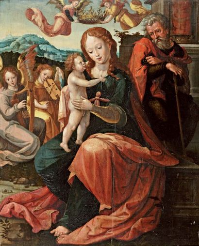 Attribué à Pieter COECK Van ALOST (vers 1527-1559) Vierge à l'Enfant avec Saint Joseph....