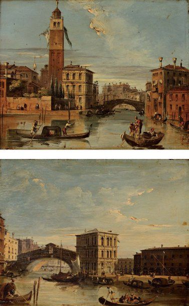 Attribué à Carlo GRUBACS (vers 1840-1870) Venise vue de San Geremia et l'entrée du...