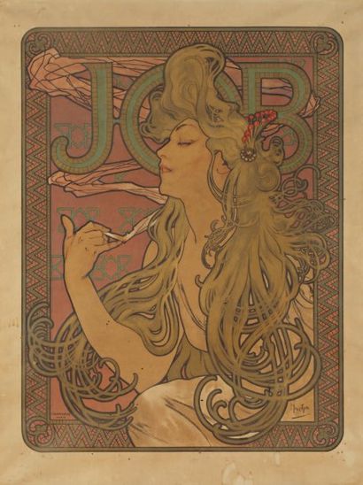 Alphonse MUCHA (1860-1939) Publicité du papier à cigarettes Job Lithographie en couleurs,...