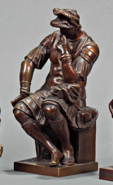 null Statuette en bronze patinée d'après Michel Ange Laurent de Médicis. Haut. 30...