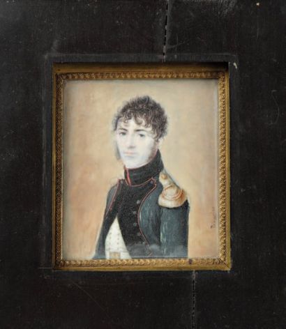 École française du XIXe siècle Portrait du capitaine Gauterot Miniature rectangulaire...
